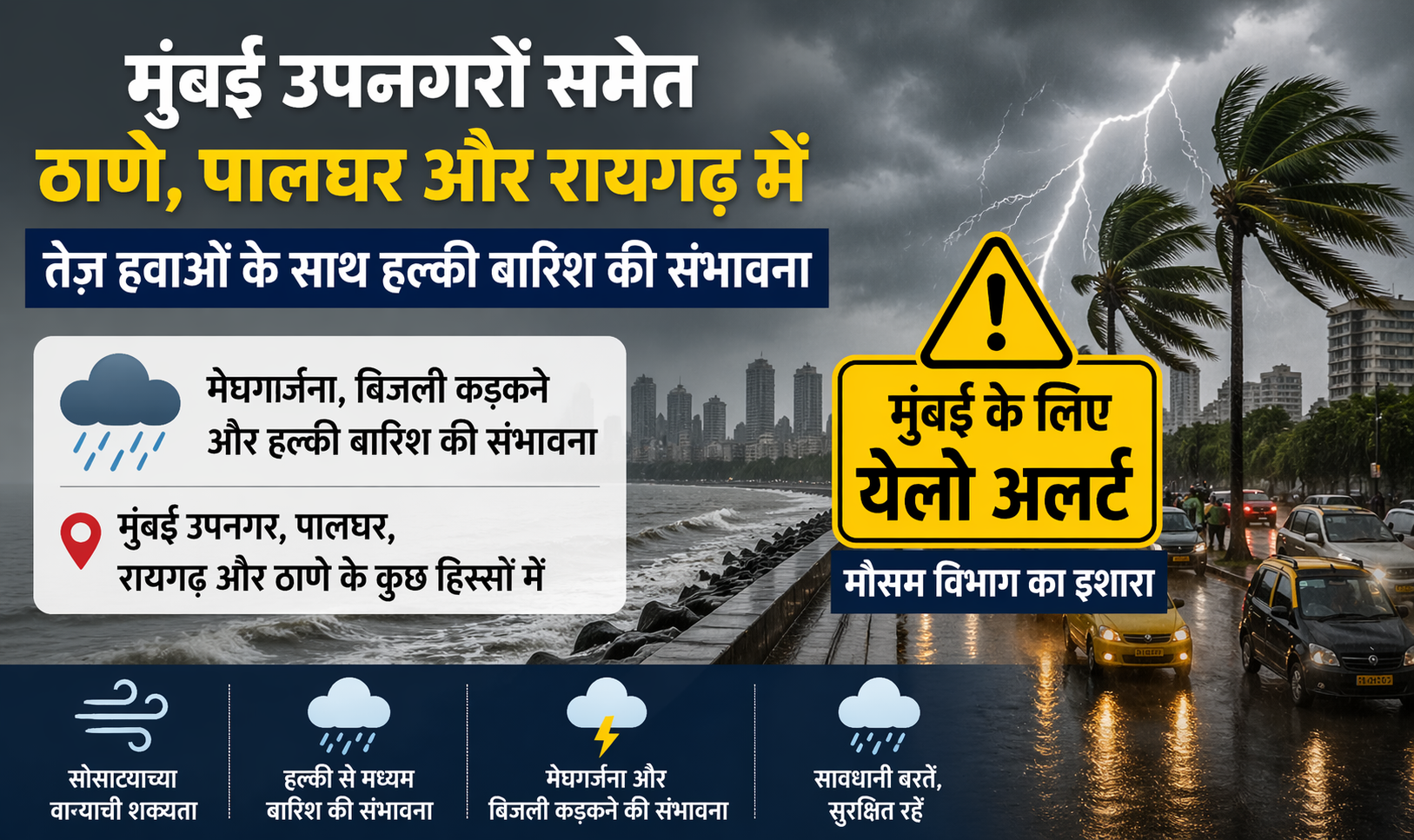 Mumbai On Yellow Alert: Light Rain And Gusty Winds Likely